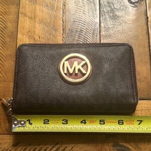 Michael Kors Dark Brown Wallet with Gold Emblem